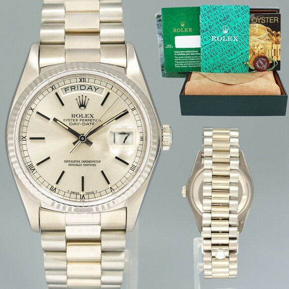Rolex President Silver Day Date 36mm Watch with Box - Picture 1 of 7